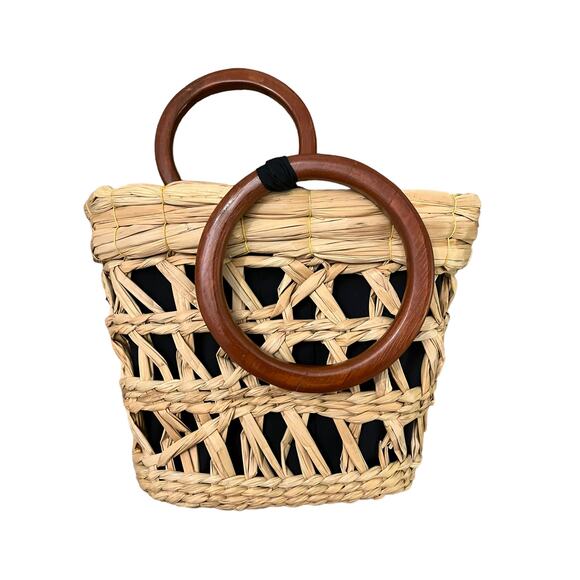Sensi Studio Tan Handwoven Straw Bag Circle Handle - Picture 1 of 10